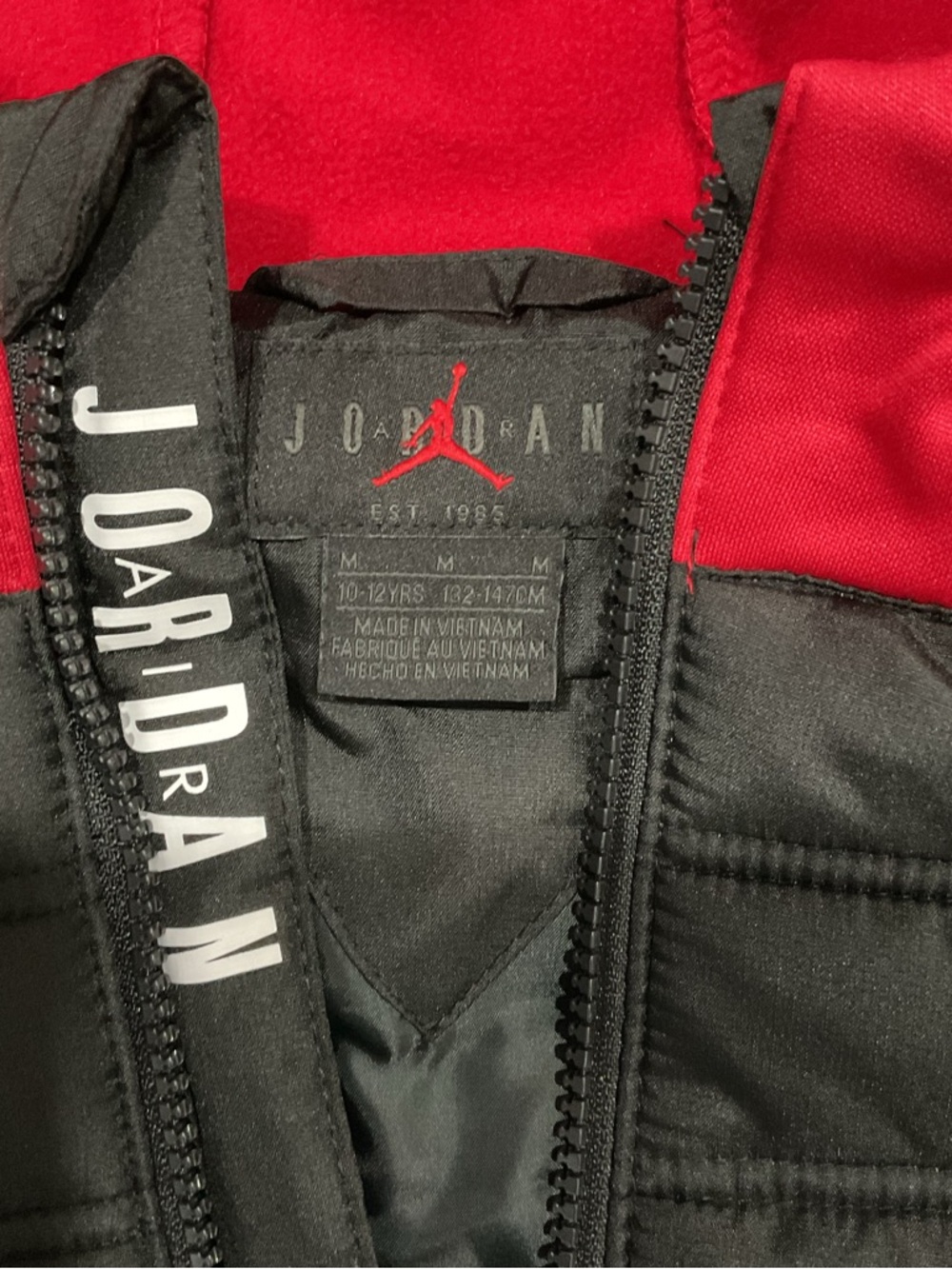 Jordan Kids Hybrid Puffer Jacket Full Zip Hoodie Black Red Size Medium 10-12Y - Picture 5 of 5